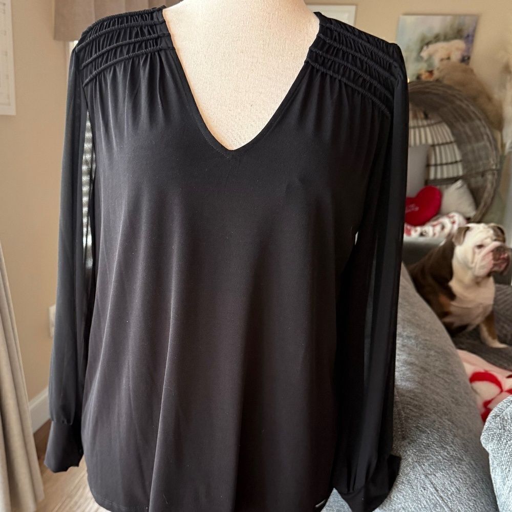 CALVIN KLEIN BLOUSE SHEER SLEEVE